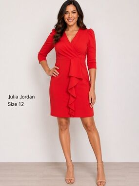 Julia Jordan Cascade Ruffle Crepe Sheath Barbiecore Dress/size 12